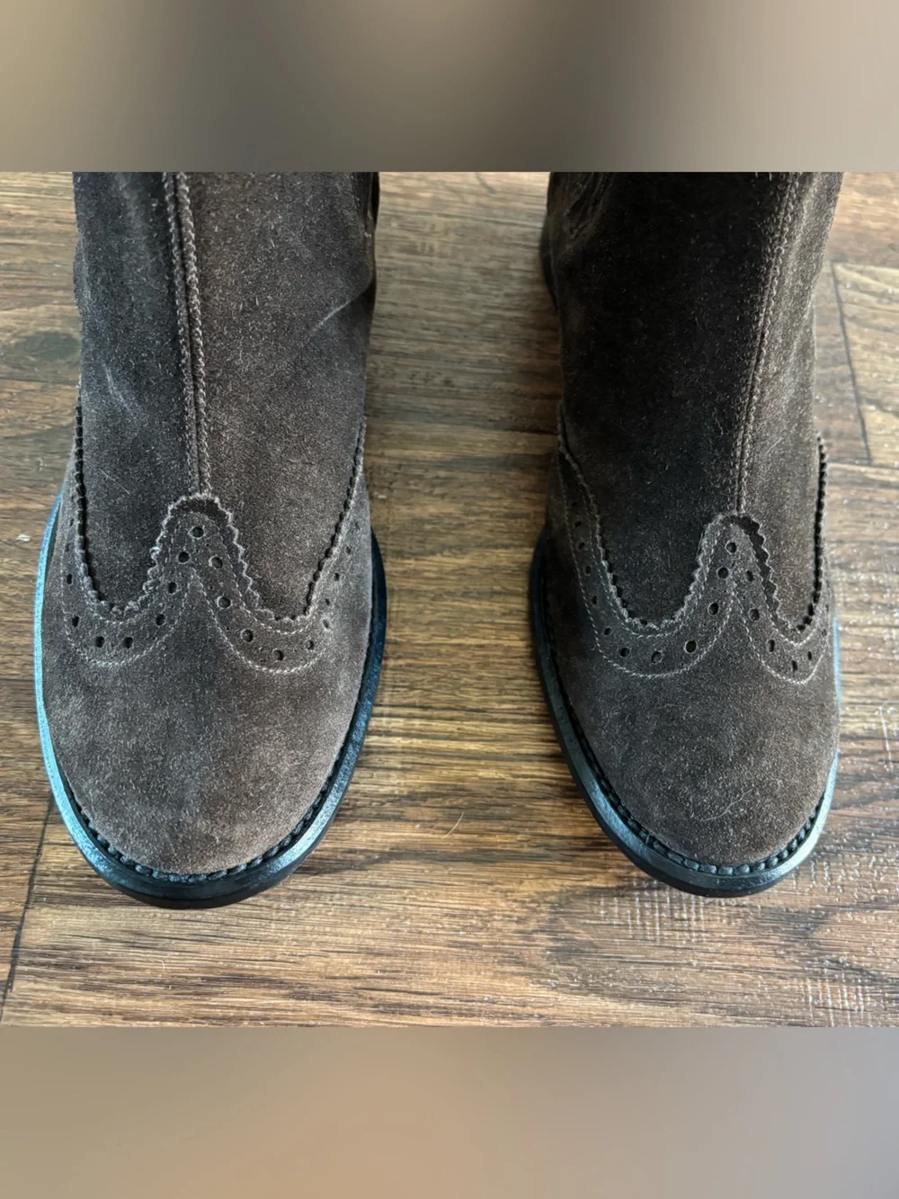 Jenrigò Suede Brogue Wingtip Chelsea Boots Italy Made Style 38.5 Dark Brown